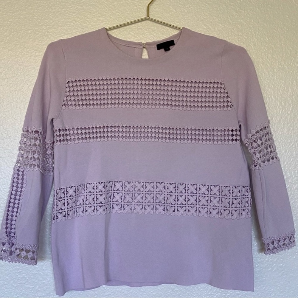 J CREW COLLECTION Lace Stripe Sweater in Misty Orchid SZ S light purple cotton